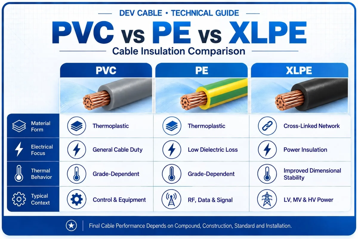PVC vs PE vs XLPE cable insulation material comparison