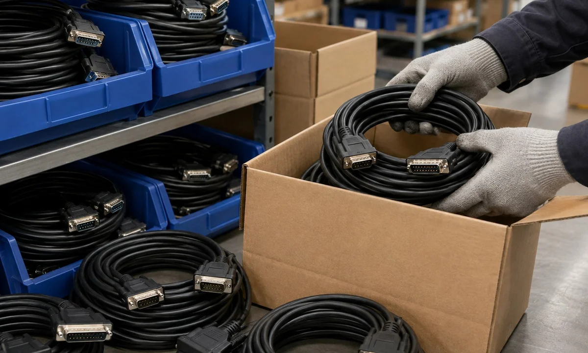 Warehouse View — Custom D-Sub Cable Assemblies – DB9, DB15, DB25 & Custom Terminations